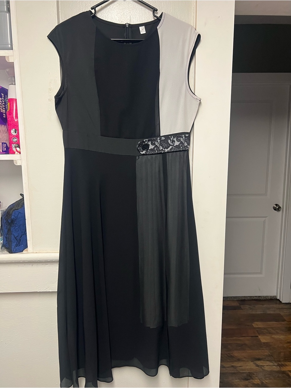 Black and Light Gray Colorblock A-Line Dress
